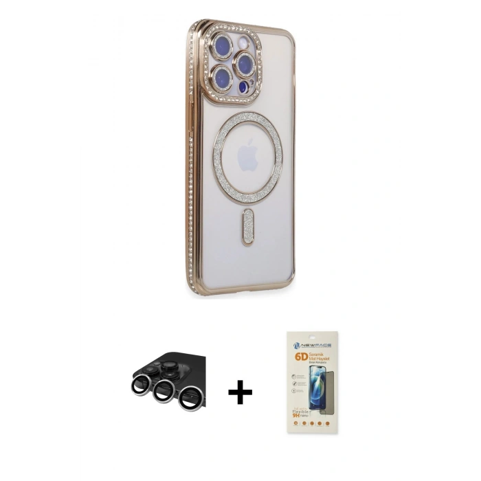 MARSİLYAN™- iPhone 14 Pro Max Kılıf Zirve Doku Prime - Siyah 6D Mat Seramik Hayalet Nano Ekran Koruyucu + Raze Metal Kamera Lens - GS