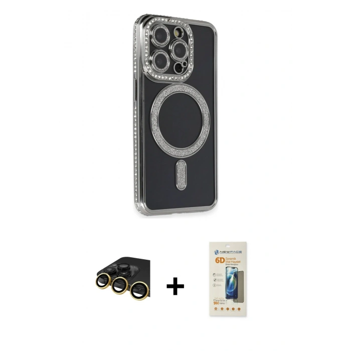 MARSİLYAN™- iPhone 14 Pro Max Kılıf Zirve Doku Prime - Siyah 6D Mat Seramik Hayalet Nano Ekran Koruyucu + Raze Metal Kamera Lens - GD