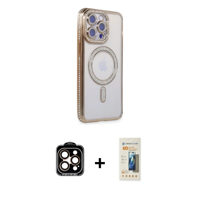 MARSİLYAN™- iPhone 14 Pro Max Kılıf Zirve Doku Prime - Siyah 6D Mat Seramik Hayalet Nano Ekran Koruyucu + PVD Metal Kamera Lens - TU