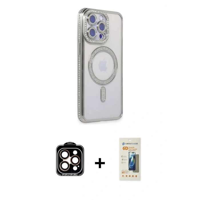 MARSİLYAN™- iPhone 14 Pro Max Kılıf Zirve Doku Prime - Siyah 6D Mat Seramik Hayalet Nano Ekran Koruyucu + PVD Metal Kamera Lens - TU