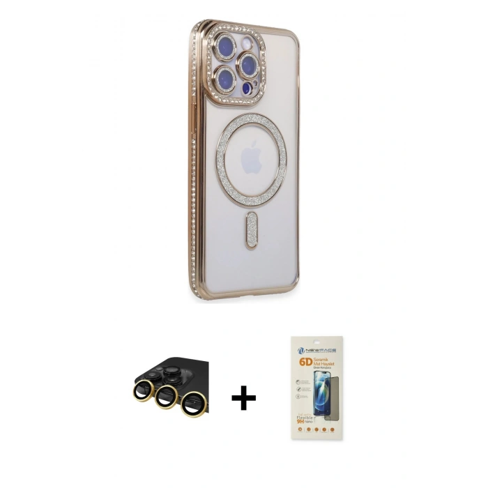 MARSİLYAN™- iPhone 14 Pro Max Kılıf Zirve Doku Prime - Siyah 6D Mat Seramik Hayalet Nano Ekran Koruyucu + Raze Metal Kamera Lens - GD