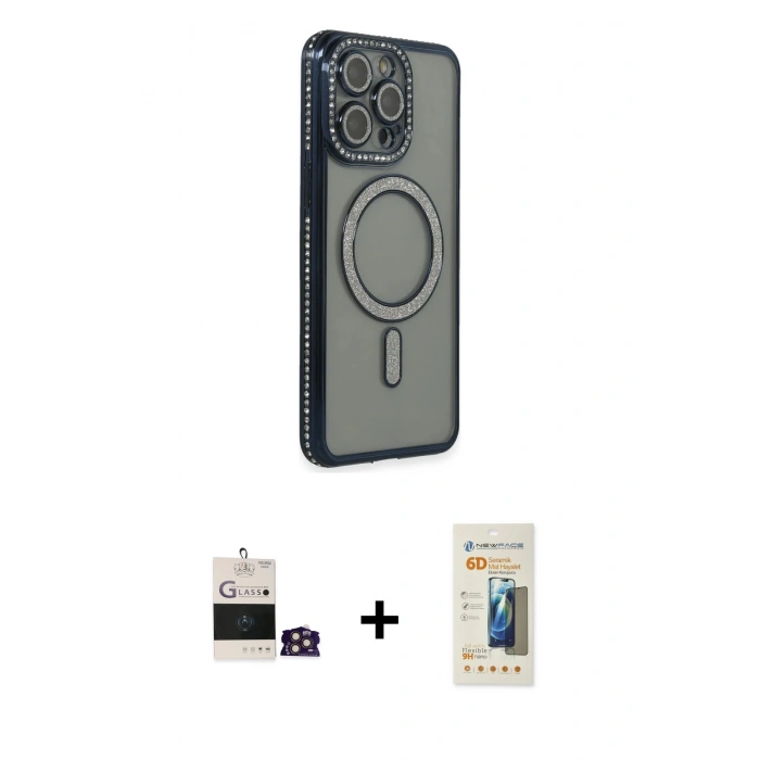 MARSİLYAN™- iPhone 14 Pro Max Kılıf Zirve Doku Prime - Siyah 6D Mat Seramik Hayalet Nano Ekran Koruyucu + Gold Bilvis Titan Kamera Lens