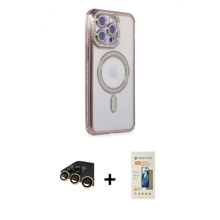 MARSİLYAN™- iPhone 14 Pro Max Kılıf Zirve Doku Prime - Siyah 6D Mat Seramik Hayalet Nano Ekran Koruyucu + Raze Metal Kamera Lens - GD