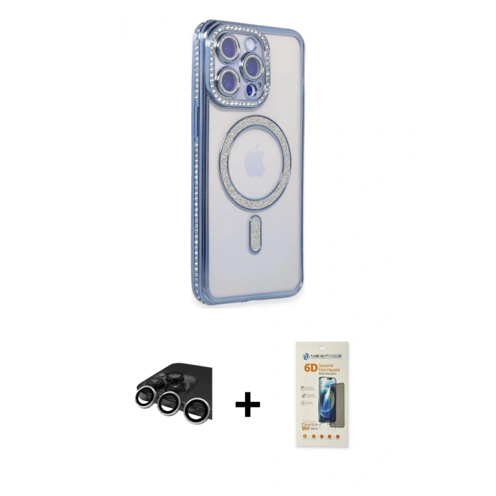 MARSİLYAN™- iPhone 14 Pro Max Kılıf Zirve Doku Prime - Siyah 6D Mat Seramik Hayalet Nano Ekran Koruyucu + Raze Metal Kamera Lens - GS