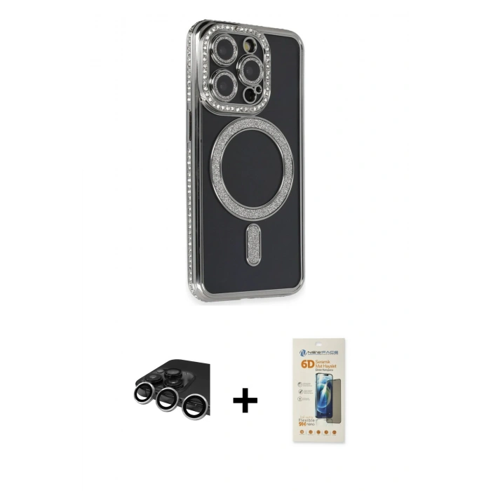 MARSİLYAN™- iPhone 14 Pro Max Kılıf Zirve Doku Prime - Siyah 6D Mat Seramik Hayalet Nano Ekran Koruyucu + Raze Metal Kamera Lens - GS