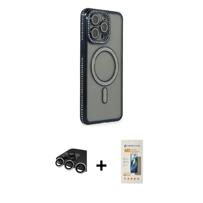 MARSİLYAN™- iPhone 14 Pro Max Kılıf Zirve Doku Prime - Siyah 6D Mat Seramik Hayalet Nano Ekran Koruyucu + Raze Metal Kamera Lens - GS