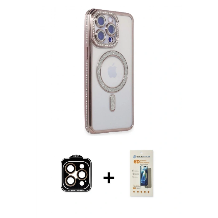 MARSİLYAN™- iPhone 14 Pro Max Kılıf Zirve Doku Prime - Siyah 6D Mat Seramik Hayalet Nano Ekran Koruyucu + PVD Metal Kamera Lens - TU