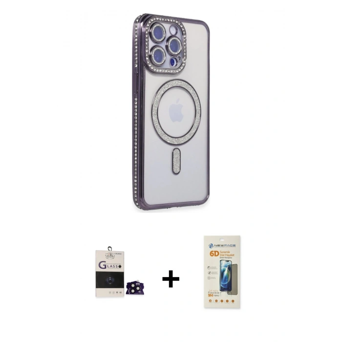 MARSİLYAN™- iPhone 14 Pro Max Kılıf Zirve Doku Prime - Siyah 6D Mat Seramik Hayalet Nano Ekran Koruyucu + Bilvis Titan Kamera Lens - SH