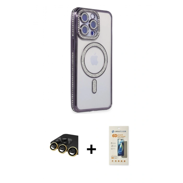 MARSİLYAN™- iPhone 14 Pro Max Kılıf Zirve Doku Prime - Siyah 6D Mat Seramik Hayalet Nano Ekran Koruyucu + Raze Metal Kamera Lens - GD