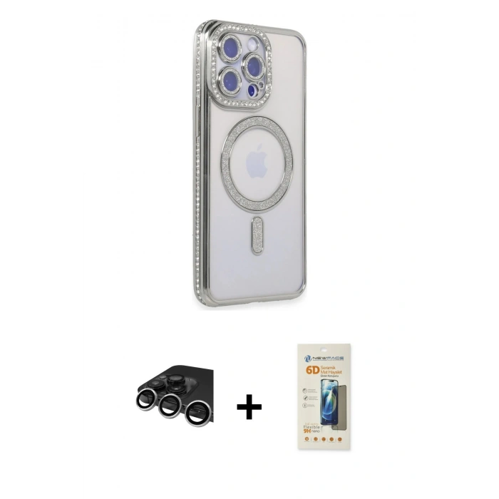 MARSİLYAN™- iPhone 14 Pro Max Kılıf Zirve Doku Prime - Siyah 6D Mat Seramik Hayalet Nano Ekran Koruyucu + Raze Metal Kamera Lens - GS