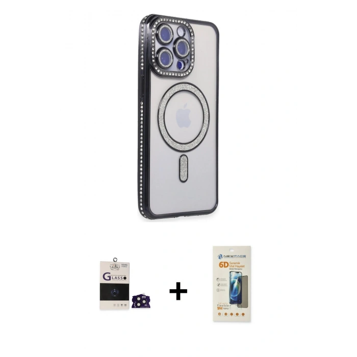 MARSİLYAN™- iPhone 14 Pro Max Kılıf Zirve Doku Prime - Siyah 6D Mat Seramik Hayalet Nano Ekran Koruyucu + Bilvis Titan Kamera Lens - DNMR