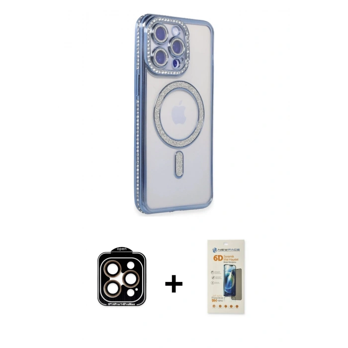 MARSİLYAN™- iPhone 14 Pro Max Kılıf Zirve Doku Prime - Siyah 6D Mat Seramik Hayalet Nano Ekran Koruyucu + PVD Metal Kamera Lens - TU