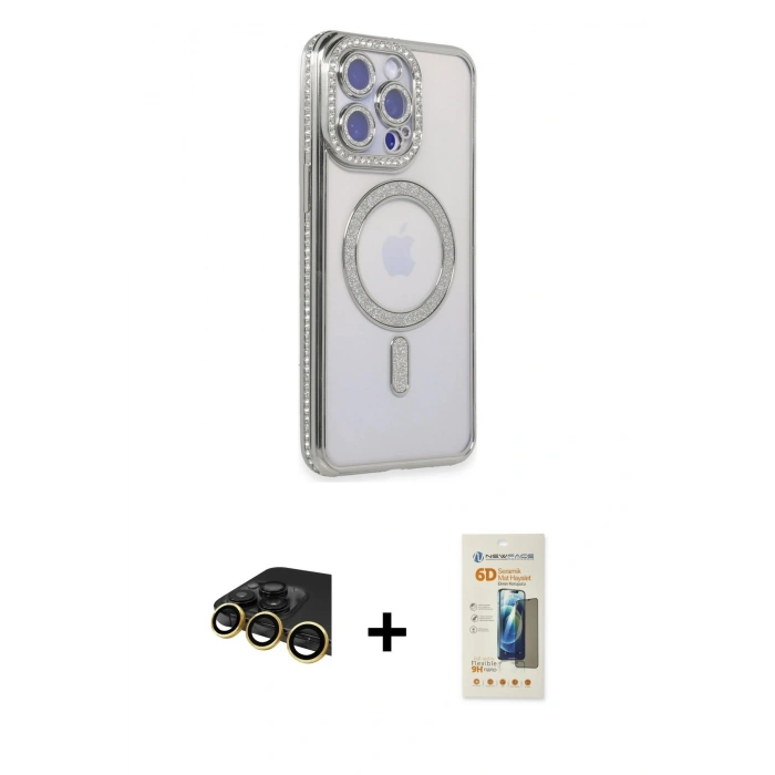 MARSİLYAN™- iPhone 14 Pro Max Kılıf Zirve Doku Prime - Siyah 6D Mat Seramik Hayalet Nano Ekran Koruyucu + Raze Metal Kamera Lens - GD