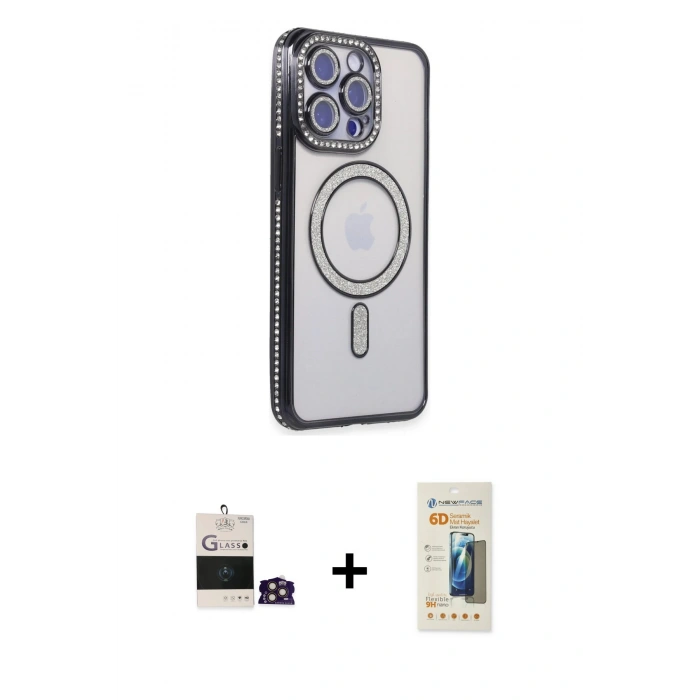 MARSİLYAN™- iPhone 14 Pro Max Kılıf Zirve Doku Prime - Siyah 6D Mat Seramik Hayalet Nano Ekran Koruyucu + Gold Bilvis Titan Kamera Lens