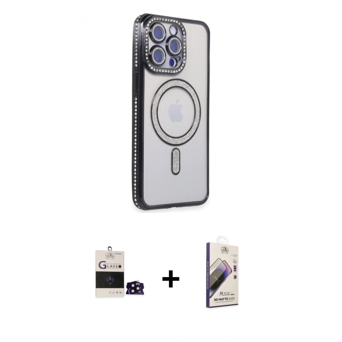 MARSİLYAN™- iPhone 14 Pro Max Kılıf Zirve Doku Prime - Siyah Bilvis 3D Mat Cam Ekran Koruyucu + Bilvis Titan Kamera Lens - SH