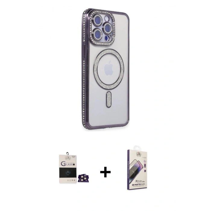 MARSİLYAN™- iPhone 14 Pro Max Kılıf Zirve Doku Prime - Siyah Bilvis 3D Mat Cam Ekran Koruyucu + Bilvis Titan Kamera Lens - GD