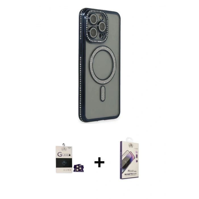 MARSİLYAN™- iPhone 14 Pro Max Kılıf Zirve Doku Prime - Siyah Bilvis 3D Mat Cam Ekran Koruyucu + Bilvis Titan Kamera Lens - GD