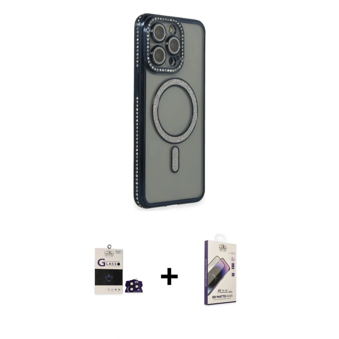 MARSİLYAN™- iPhone 14 Pro Max Kılıf Zirve Doku Prime - Siyah Bilvis 3D Mat Cam Ekran Koruyucu + Bilvis Titan Kamera Lens - DNMR