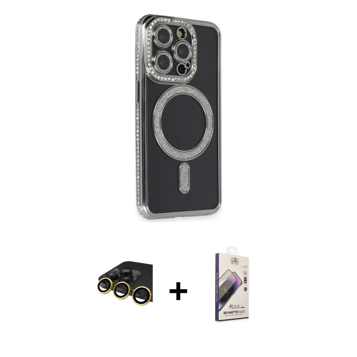 MARSİLYAN™- iPhone 14 Pro Max Kılıf Zirve Doku Prime - Siyah Bilvis 3D Mat Cam Ekran Koruyucu + Raze Metal Kamera Lens - GD