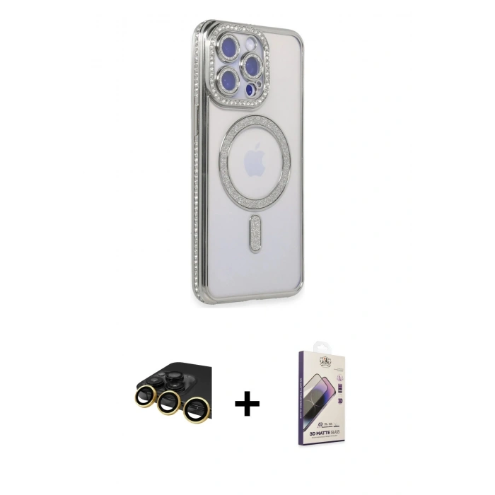 MARSİLYAN™- iPhone 14 Pro Max Kılıf Zirve Doku Prime - Siyah Bilvis 3D Mat Cam Ekran Koruyucu + Raze Metal Kamera Lens - GD