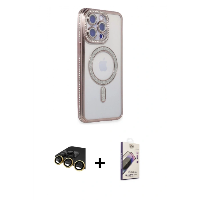 MARSİLYAN™- iPhone 14 Pro Max Kılıf Zirve Doku Prime - Siyah Bilvis 3D Mat Cam Ekran Koruyucu + Raze Metal Kamera Lens - GD