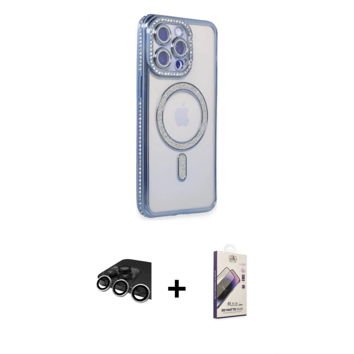 MARSİLYAN™- iPhone 14 Pro Max Kılıf Zirve Doku Prime - Siyah Bilvis 3D Mat Cam Ekran Koruyucu + Raze Metal Kamera Lens - GS