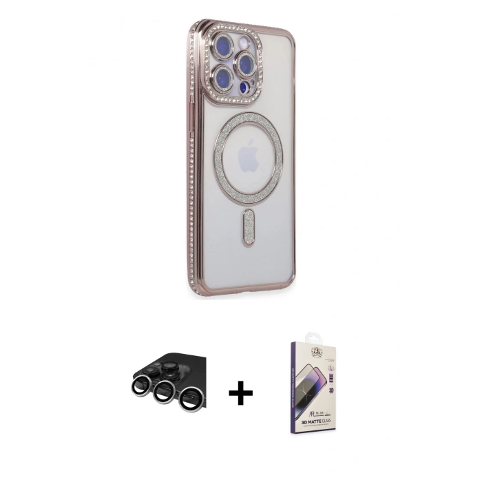 MARSİLYAN™- iPhone 14 Pro Max Kılıf Zirve Doku Prime - Siyah Bilvis 3D Mat Cam Ekran Koruyucu + Raze Metal Kamera Lens - GS