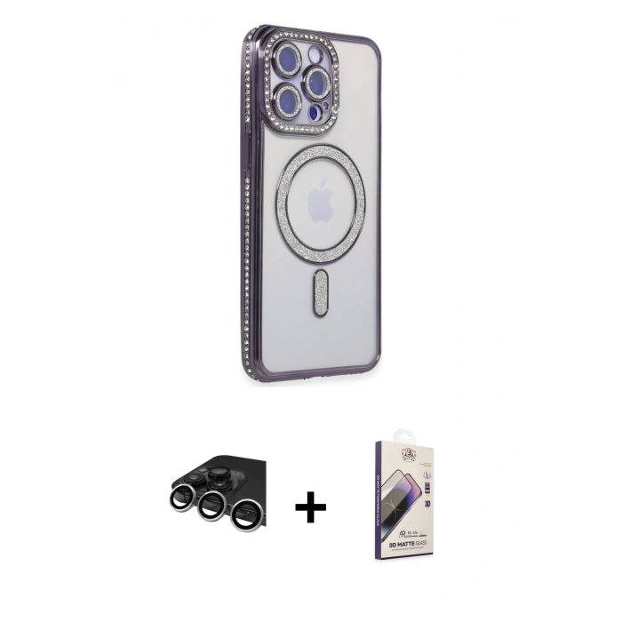 MARSİLYAN™- iPhone 14 Pro Max Kılıf Zirve Doku Prime - Siyah Bilvis 3D Mat Cam Ekran Koruyucu + Raze Metal Kamera Lens - GS