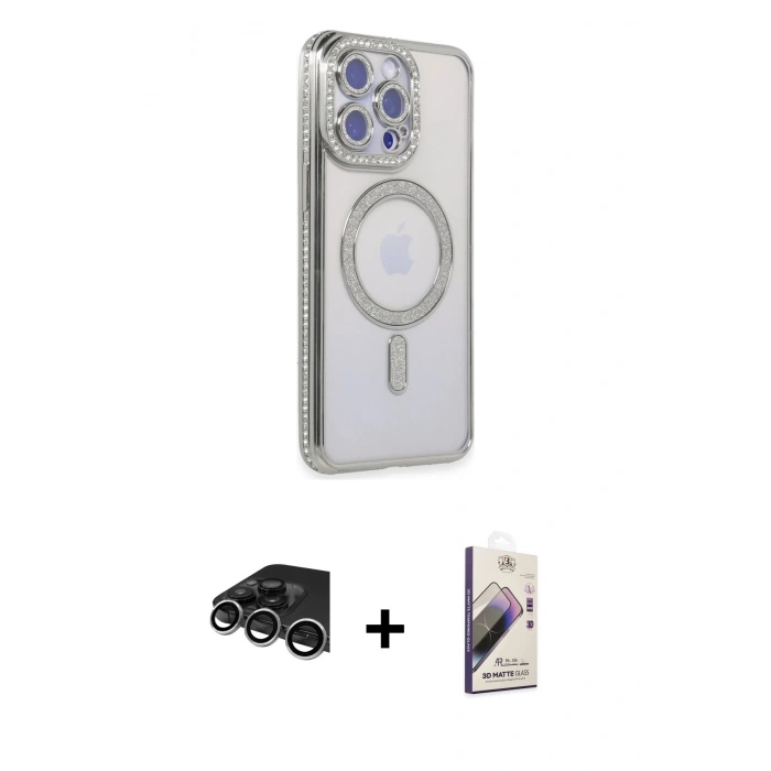 MARSİLYAN™- iPhone 14 Pro Max Kılıf Zirve Doku Prime - Siyah Bilvis 3D Mat Cam Ekran Koruyucu + Raze Metal Kamera Lens - GS