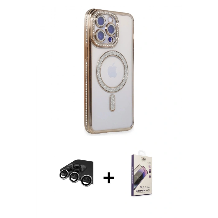 MARSİLYAN™- iPhone 14 Pro Max Kılıf Zirve Doku Prime - Siyah Bilvis 3D Mat Cam Ekran Koruyucu + Raze Metal Kamera Lens - GS