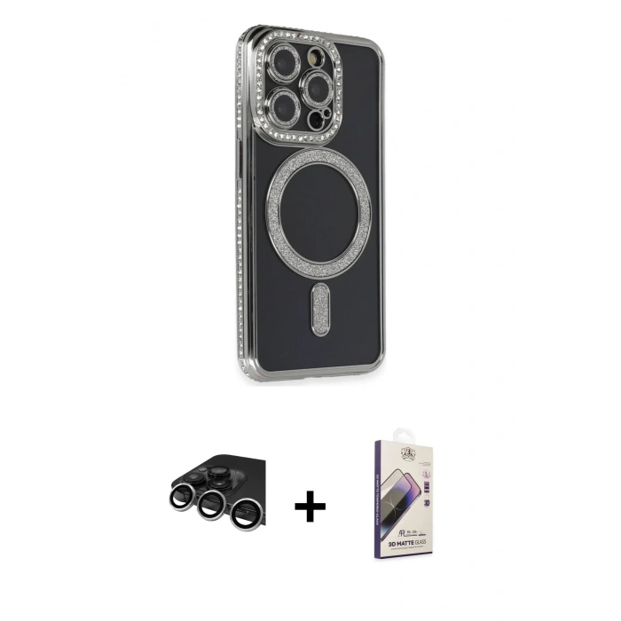 MARSİLYAN™- iPhone 14 Pro Max Kılıf Zirve Doku Prime - Siyah Bilvis 3D Mat Cam Ekran Koruyucu + Raze Metal Kamera Lens - GS