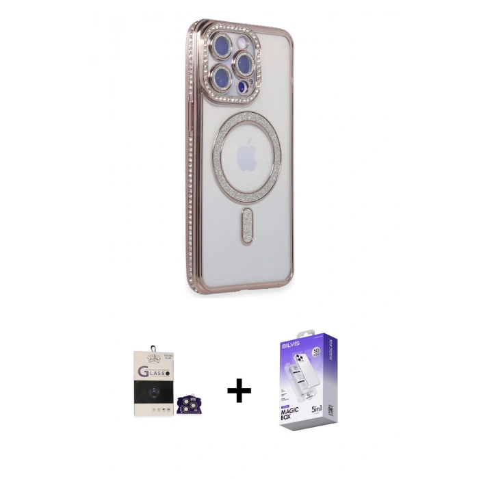 MARSİLYAN™- iPhone 14 Pro Max Kılıf Zirve Doku Prime - Siyah Bilvis 5in1 3D Magic Cam Ekran Koruyucu + Bilvis Titan Kamera Lens - GS