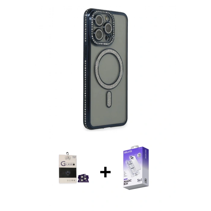 MARSİLYAN™- iPhone 14 Pro Max Kılıf Zirve Doku Prime - Siyah Bilvis 5in1 3D Magic Cam Ekran Koruyucu + Bilvis Titan Kamera Lens - GS