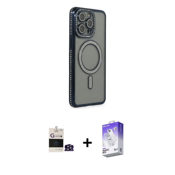 MARSİLYAN™- iPhone 14 Pro Max Kılıf Zirve Doku Prime - Siyah Bilvis 5in1 3D Magic Cam Ekran Koruyucu + Bilvis Titan Kamera Lens - DNMR