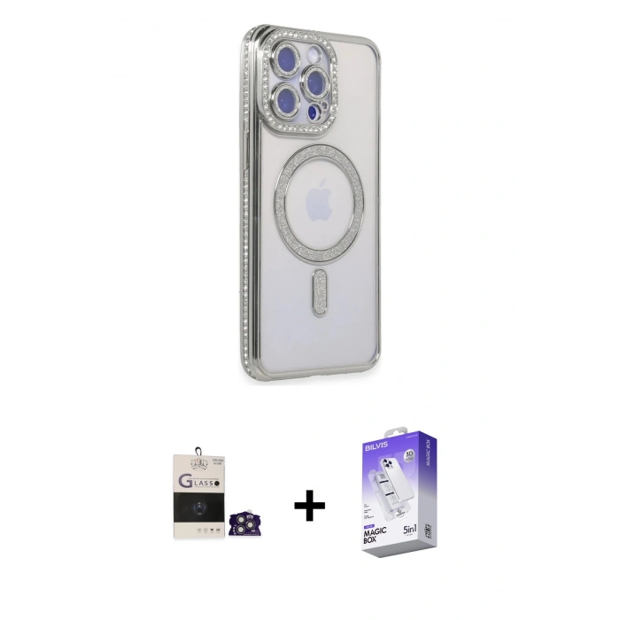 MARSİLYAN™- iPhone 14 Pro Max Kılıf Zirve Doku Prime - Siyah Bilvis 5in1 3D Magic Cam Ekran Koruyucu + Bilvis Titan Kamera Lens - GS