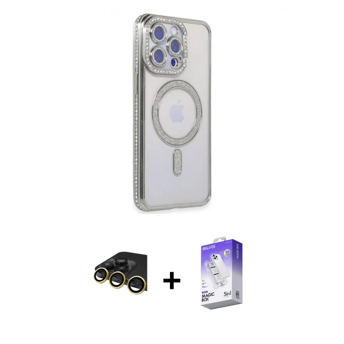 MARSİLYAN™- iPhone 14 Pro Max Kılıf Zirve Doku Prime - Siyah Bilvis 5in1 3D Magic Cam Ekran Koruyucu + Gold Raze Metal Kamera Lens