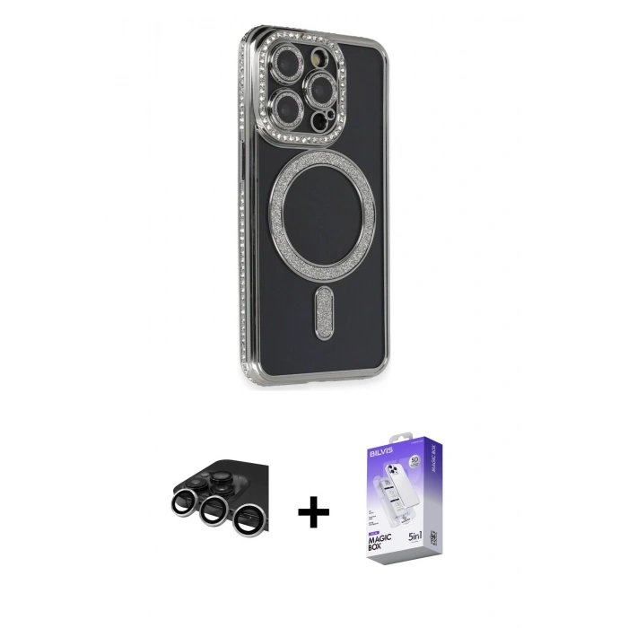 MARSİLYAN™- iPhone 14 Pro Max Kılıf Zirve Doku Prime - Siyah Bilvis 5in1 3D Magic Cam Ekran Koruyucu + Raze Metal Kamera Lens - GS