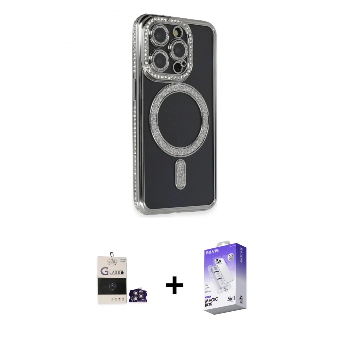 MARSİLYAN™- iPhone 14 Pro Max Kılıf Zirve Doku Prime - Siyah Bilvis 5in1 3D Magic Cam Ekran Koruyucu + Gümüş Bilvis Titan Kamera Lens