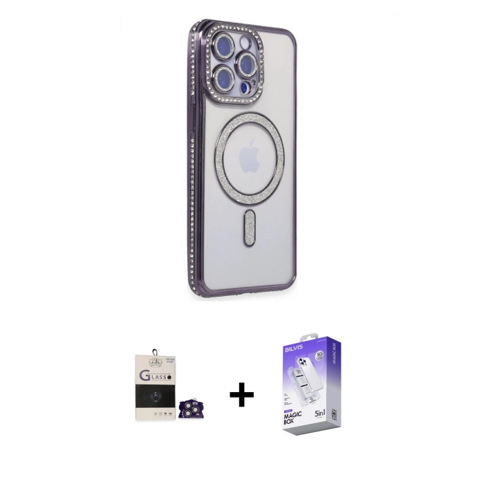 MARSİLYAN™- iPhone 14 Pro Max Kılıf Zirve Doku Prime - Siyah Bilvis 5in1 3D Magic Cam Ekran Koruyucu + Gümüş Bilvis Titan Kamera Lens