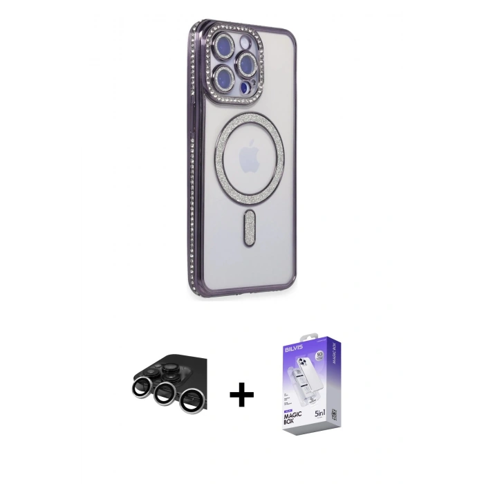 MARSİLYAN™- iPhone 14 Pro Max Kılıf Zirve Doku Prime - Siyah Bilvis 5in1 3D Magic Cam Ekran Koruyucu + Raze Metal Kamera Lens - GS