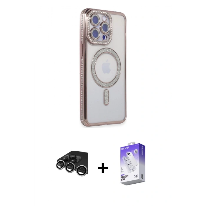 MARSİLYAN™- iPhone 14 Pro Max Kılıf Zirve Doku Prime - Siyah Bilvis 5in1 3D Magic Cam Ekran Koruyucu + Raze Metal Kamera Lens - GS