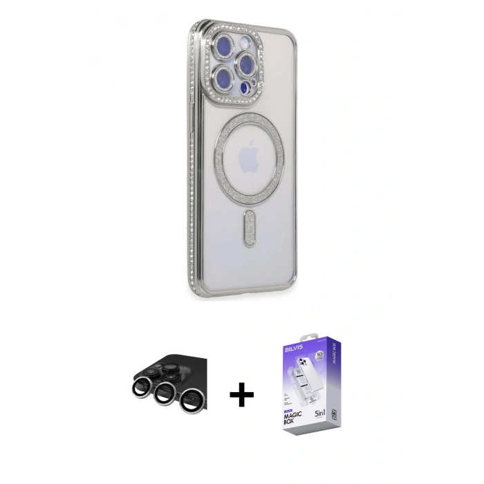 MARSİLYAN™- iPhone 14 Pro Max Kılıf Zirve Doku Prime - Siyah Bilvis 5in1 3D Magic Cam Ekran Koruyucu + Raze Metal Kamera Lens - GS
