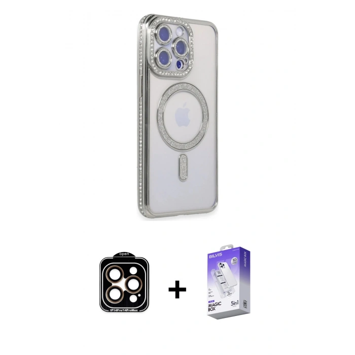 MARSİLYAN™- iPhone 14 Pro Max Kılıf Zirve Doku Prime - Siyah Bilvis 5in1 3D Magic Cam Ekran Koruyucu + PVD Metal Kamera Lens - TU
