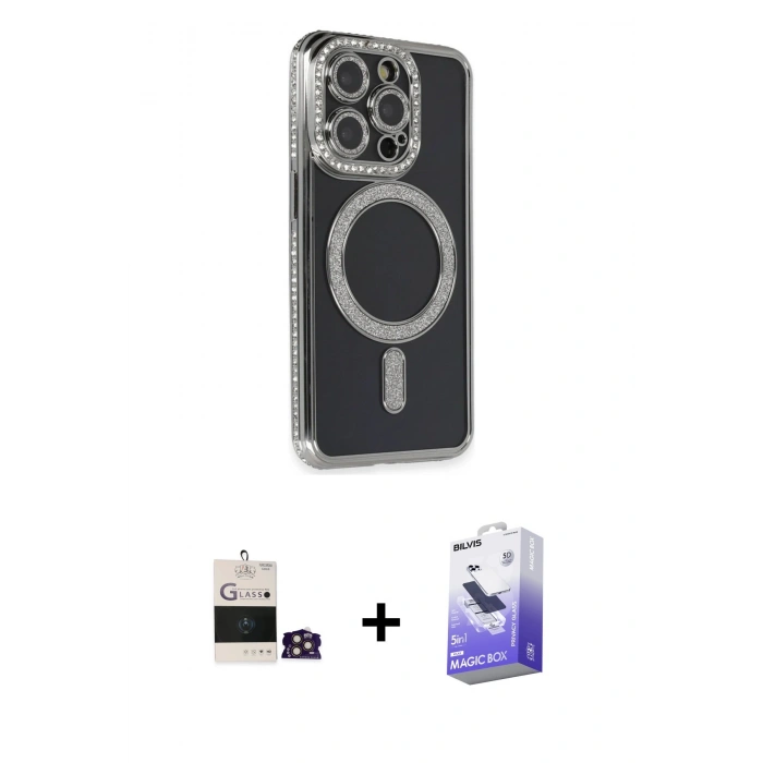 MARSİLYAN™- iPhone 14 Pro Max Kılıf Zirve Doku Prime - Siyah Bilvis 5in1 5D Magic Hayalet Cam Ekran Koruyucu + Bilvis Titan Kamera Lens - GD