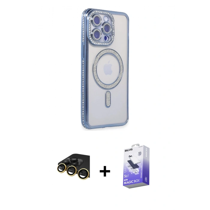 MARSİLYAN™- iPhone 14 Pro Max Kılıf Zirve Doku Prime - Siyah Bilvis 5in1 5D Magic Hayalet Cam Ekran Koruyucu + Raze Metal Kamera Lens - GD