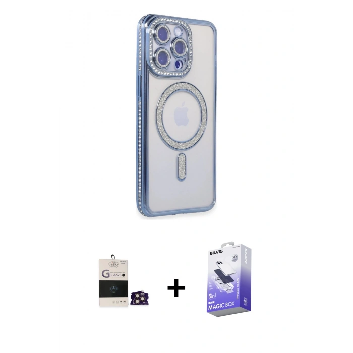 MARSİLYAN™- iPhone 14 Pro Max Kılıf Zirve Doku Prime - Siyah Bilvis 5in1 5D Magic Hayalet Cam Ekran Koruyucu + Bilvis Titan Kamera Lens - GD