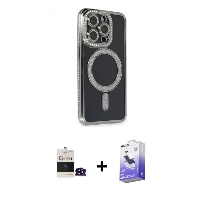 MARSİLYAN™- iPhone 14 Pro Max Kılıf Zirve Doku Prime - Siyah Bilvis 5in1 5D Magic Hayalet Cam Ekran Koruyucu + Bilvis Titan Kamera Lens - SH