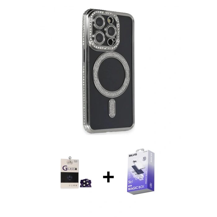 MARSİLYAN™- iPhone 14 Pro Max Kılıf Zirve Doku Prime - Siyah Bilvis 5in1 5D Magic Hayalet Cam Ekran Koruyucu + Bilvis Titan Kamera Lens - DNMR