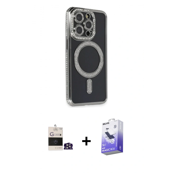 MARSİLYAN™- iPhone 14 Pro Max Kılıf Zirve Doku Prime - Siyah Bilvis 5in1 5D Magic Hayalet Cam Ekran Koruyucu + Bilvis Titan Kamera Lens - GS