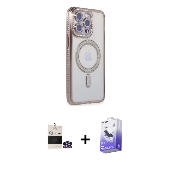 MARSİLYAN™- iPhone 14 Pro Max Kılıf Zirve Doku Prime - Siyah Bilvis 5in1 5D Magic Hayalet Cam Ekran Koruyucu + Bilvis Titan Kamera Lens - GS